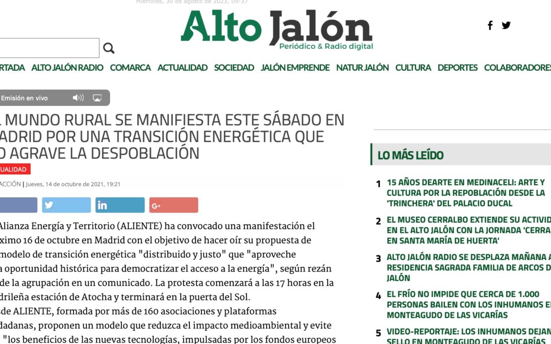 EL MUNDO RURAL SE MANIFIESTA ESTE SÁBADO EN MADRID POR UNA TRANSICIÓN ENERGÉTICA QUE NO AGRAVE LA DESPOBLACIÓN